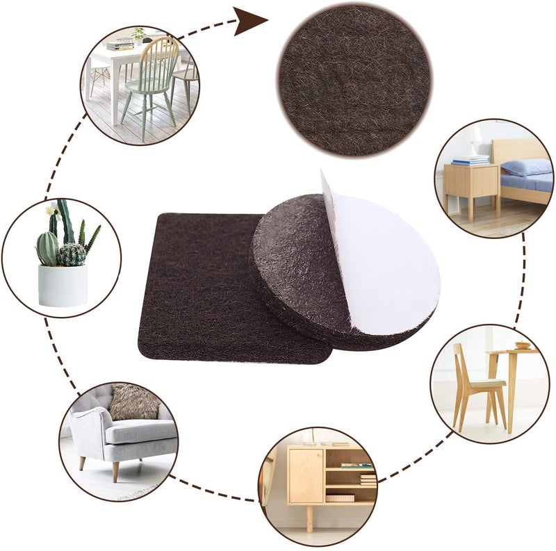 Yelanon Felt Furniture Pads -60 Pcs Premium Felt Pads for Chair Legs Furniture, Floor Protectors for Hardwood Floors, Brown - Image 2